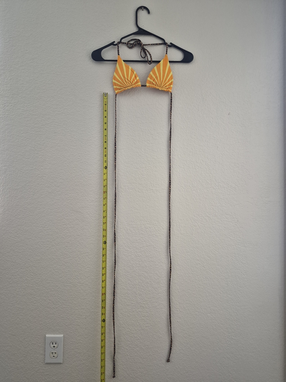 Yellow Stripe Triangle Bikini Top with Leopard Tie - Picture 2 of 5